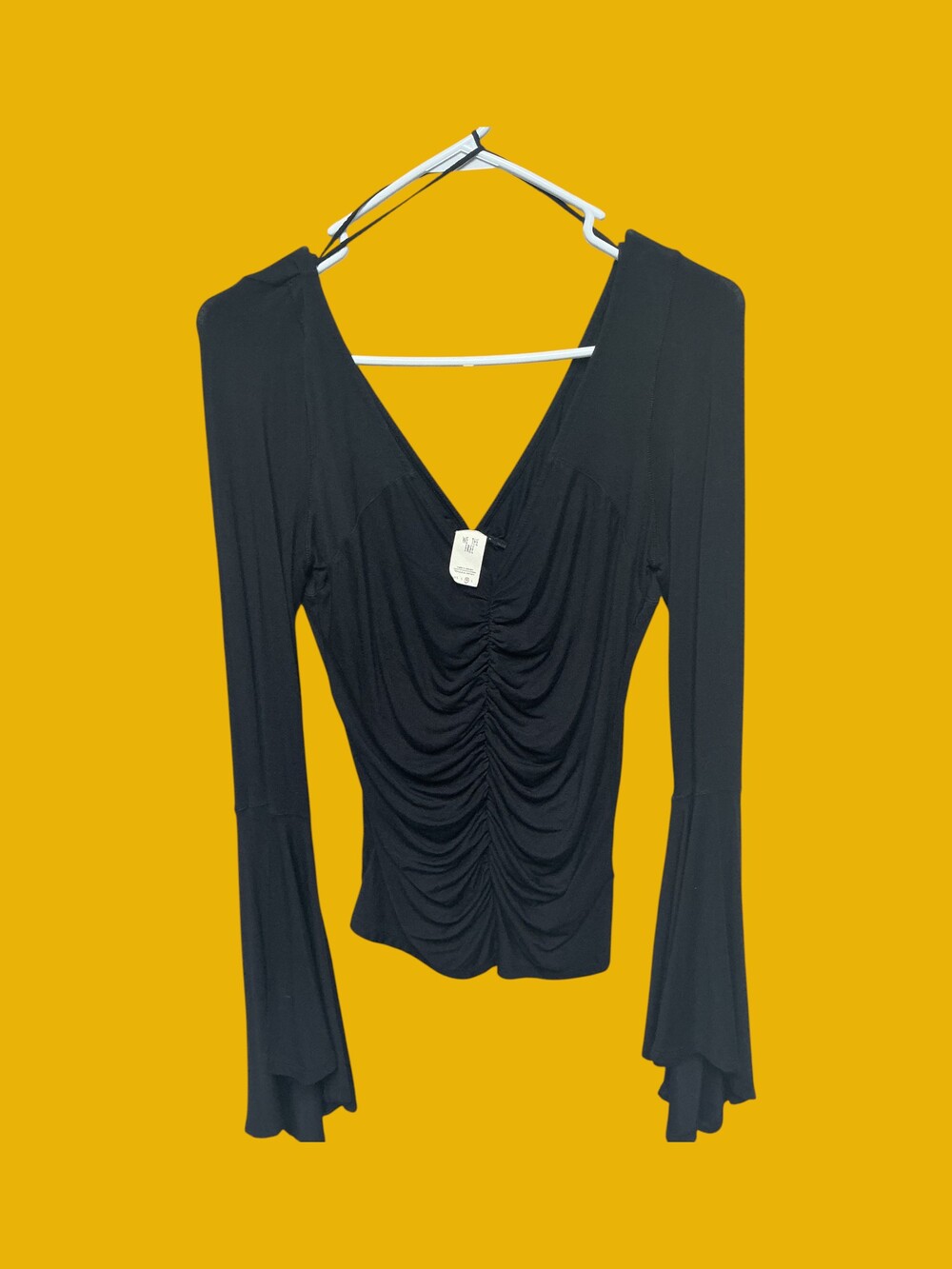 We The Free Ruched Black Long Sleeve Top XS/S